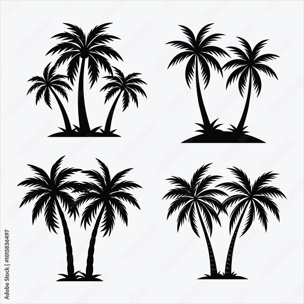 silhouette set of palm tree vector design. silhouette set of palm tree vector design.