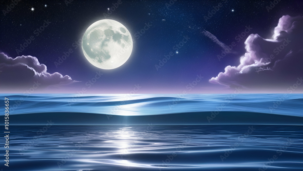 Glowing Full Moon Over Ocean ai genrative Glowing Full Moon Over Ocean ai genrative