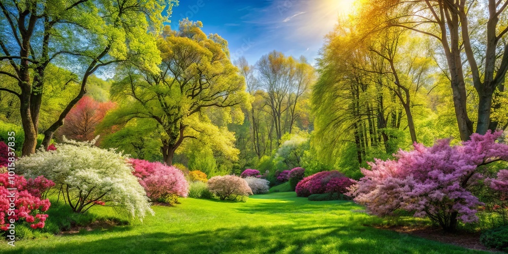 A Tapestry of Springtime Colors, Where Sunlight Dapples Through Verdant Canopies and Blossoms Dance on Gentle Breezes A Tapestry of Springtime Colors, Where Sunlight Dapples Through Verdant Canopies and Blossoms Dance on Gentle Breezes