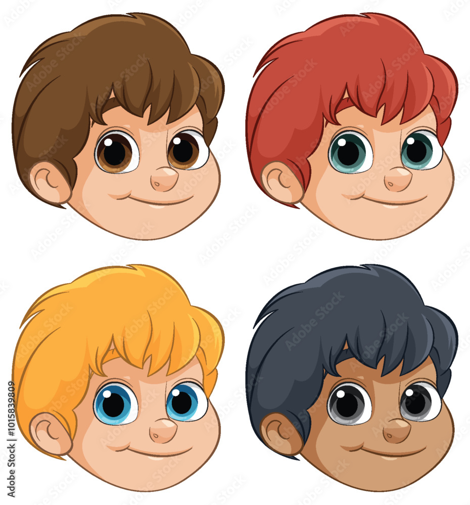 Colorful Cartoon Boys' Faces Colorful Cartoon Boys' Faces