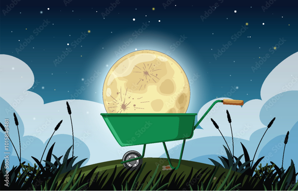 Fototapeta premium Moon in a Wheelbarrow Under Stars