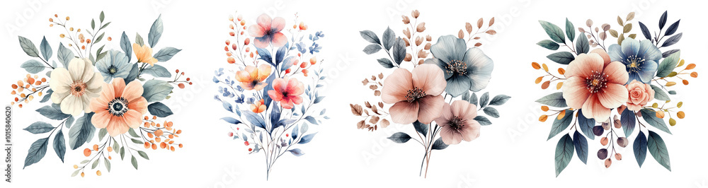 Obraz premium A minimalistic floral arrangement showcases simplicity and elegance against a transparent background.