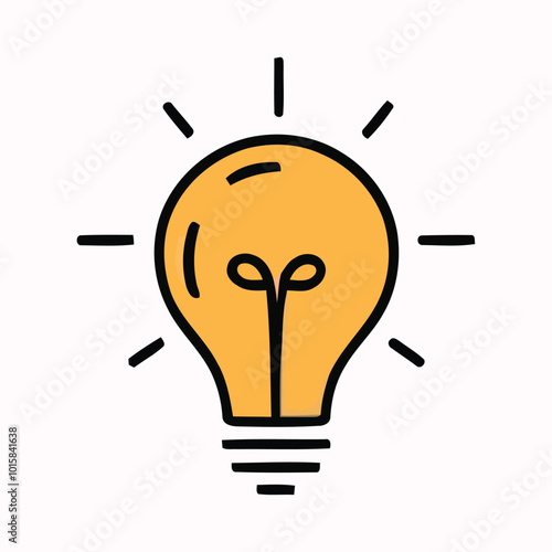 Light bulb idea rays shine Doodle Cartoon Flat style. Hand drawn Symbol creativity, inspiration. Vector illustration