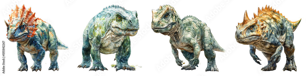 Obraz premium A detailed watercolor illustration of a Pachycephalosaurus with its dome-shaped head, displayed on a transparent background.