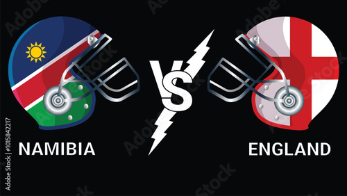 Namibia Vs England 3D Illustration vector flags over cricket Helmet for Versus Match with Black Background