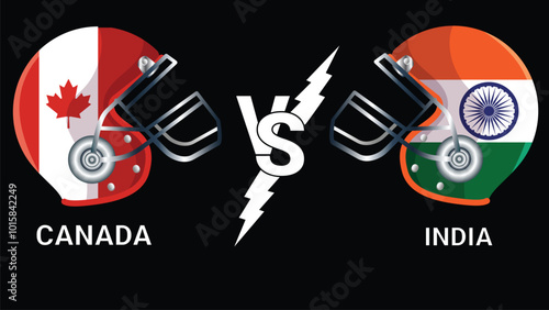 Canada Vs India 3D Illustration vector flags over cricket Helmet for Versus Match with Black Background