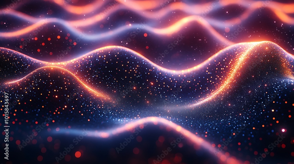 Fototapeta premium Abstract background with glowing waves and particles.
