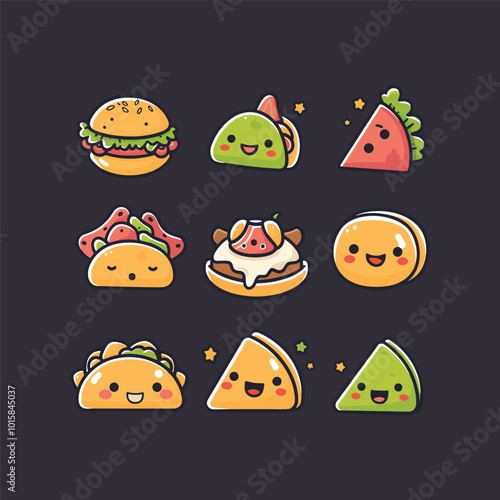 Set taco logo cute vector icon illustration style