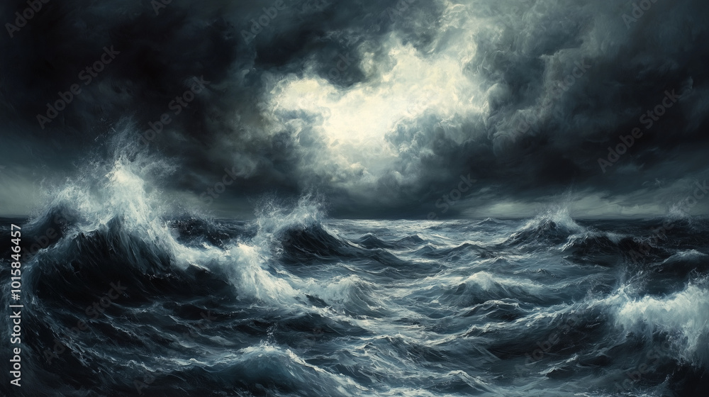 Rough Seas with Stormy Clouds Overhead. Dark, Powerful Nature Image.
Rough Seas with Stormy Clouds Overhead. Dark, Powerful Nature Image.