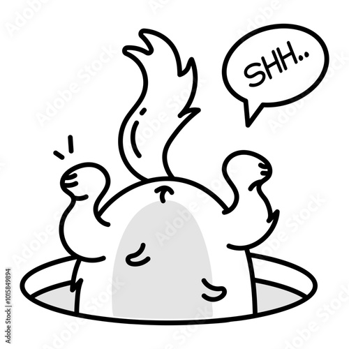 Falling cat in a hole, doodle style icon 

