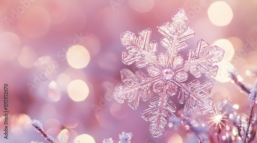 a single intricate snowflake crystal against a soft blurred background.