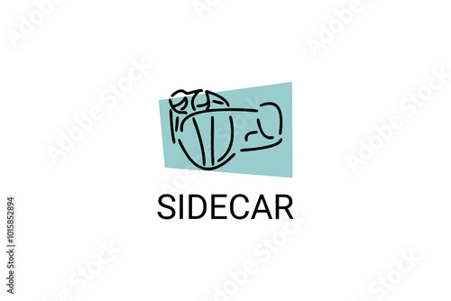 sidecar sport vector line icon. A sidecar driver and his passenger are racing on a circuit. sport pictogram illustration.