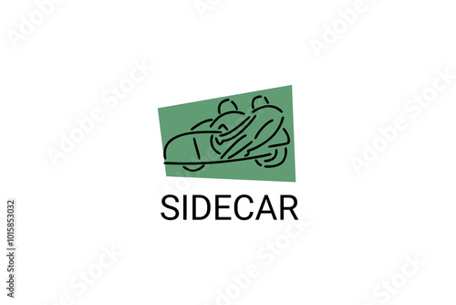 sidecar sport vector line icon. A sidecar driver and his passenger are racing on a circuit. sport pictogram illustration.