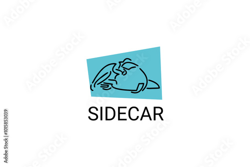 sidecar sport vector line icon. A sidecar driver and his passenger are racing on a circuit. sport pictogram illustration.