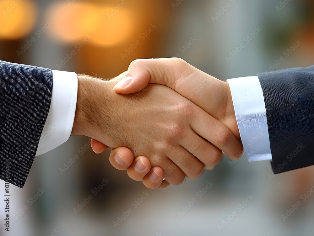 Two businesspeople shake hands, signifying a successful deal or partnership. Two businesspeople shake hands, signifying a successful deal or partnership.