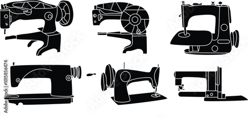 Tailor Sewing machine silhouette icon set for T-Shirt and logo design.