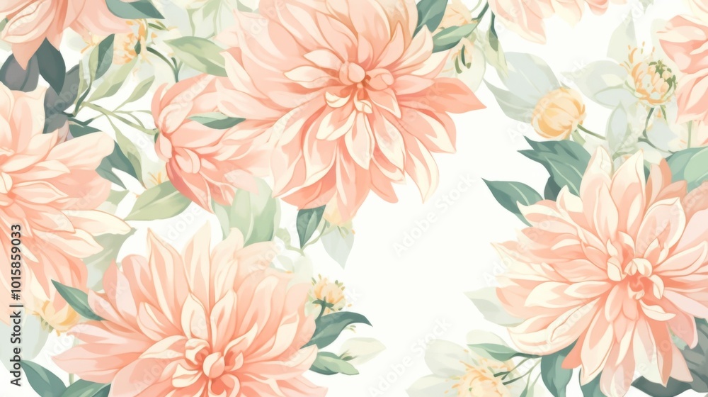 Fototapeta premium Seamless pattern featuring hand-drawn dahlia flowers in vibrant colors, showcasing intricate details and floral beauty, perfect for textiles, wallpapers, and stationery designs.