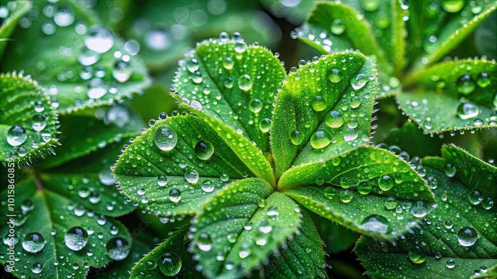A Close-Up View of Dew-Covered Green Leaves, Capturing the Essence of Freshness and Nature's Beauty A Close-Up View of Dew-Covered Green Leaves, Capturing the Essence of Freshness and Nature's Beauty