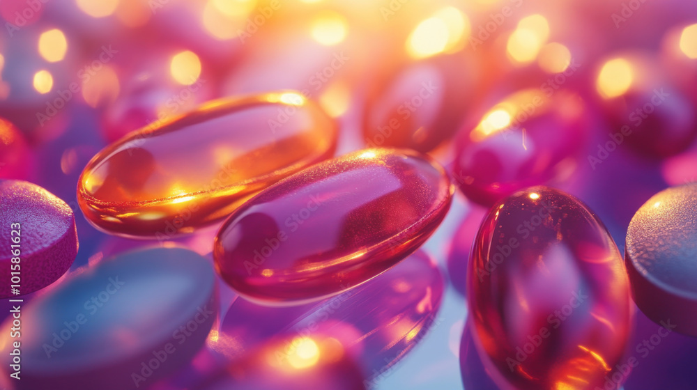 Close-up of colorful capsules glowing under vibrant light, showcasing the diversity and importance of nutritional supplements. Close-up of colorful capsules glowing under vibrant light, showcasing the diversity and importance of nutritional supplements.