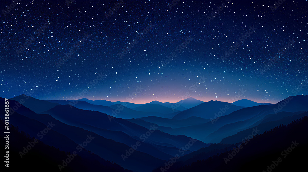 A view of a night sky filled with stars over a range of silhouetted mountains. A view of a night sky filled with stars over a range of silhouetted mountains.