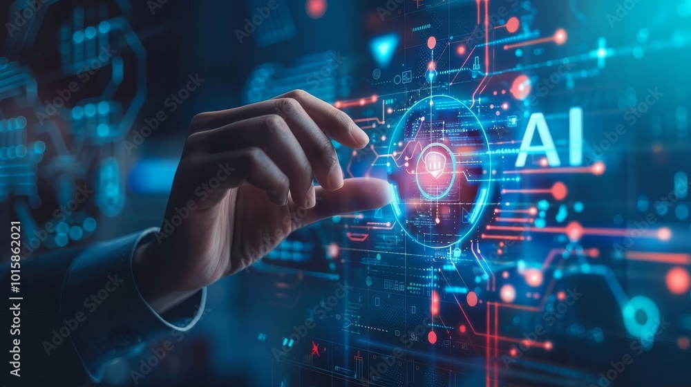 Business professional using AI technology for data analysis and advanced marketing, web banner with blue background and Business professional using AI technology for data analysis and advanced marketing, web banner with blue background and