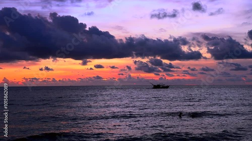 Sunset in the floating fishing village. An Thoi Port, Tropical Phu Quoc Island, Vietnam