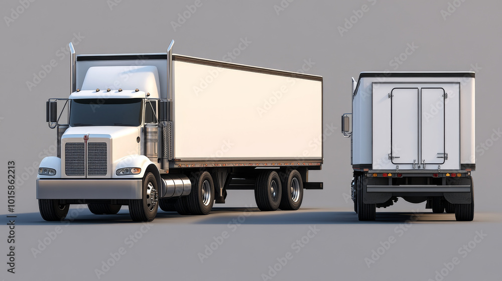 A realistic truck with a blank side, front and back. This image is perfect for showcasing your advertising designs. A realistic truck with a blank side, front and back. This image is perfect for showcasing your advertising designs.