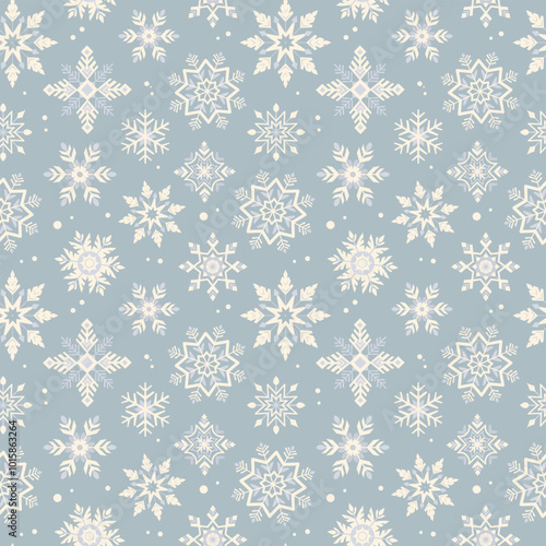 Seamless grey pattern with snowflakes in Scandinavian style. Vector ornament for Christmas wrapping, scrapbooking, fabric swatches