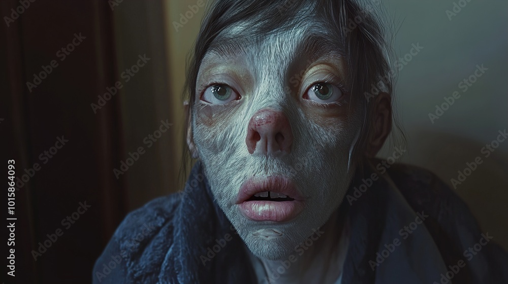 Surreal Portrait of a Woman with a Disturbing Expression Surreal Portrait of a Woman with a Disturbing Expression