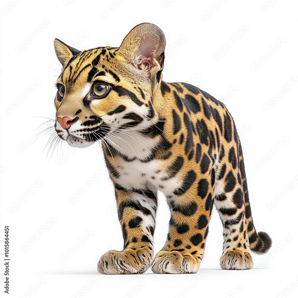 Obraz premium Clouded Leopard Collection: Standing and Sitting Portraits on White Background