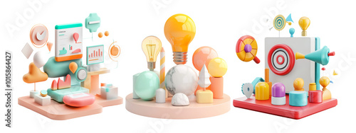 Creative Workspace With Lightbulbs and Charts