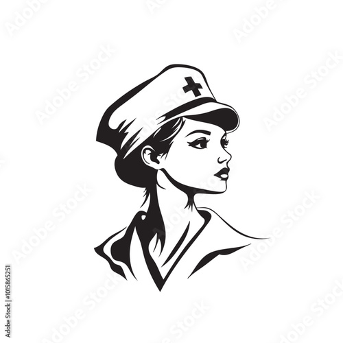 Nurse Icon - Vector Medical Assistant with Stethoscope and Cap for Health Care Services in Glyph Pictogram illustration