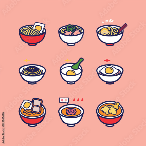 Wallpaper Mural Set ramen logo cute vector icon illustration style Torontodigital.ca