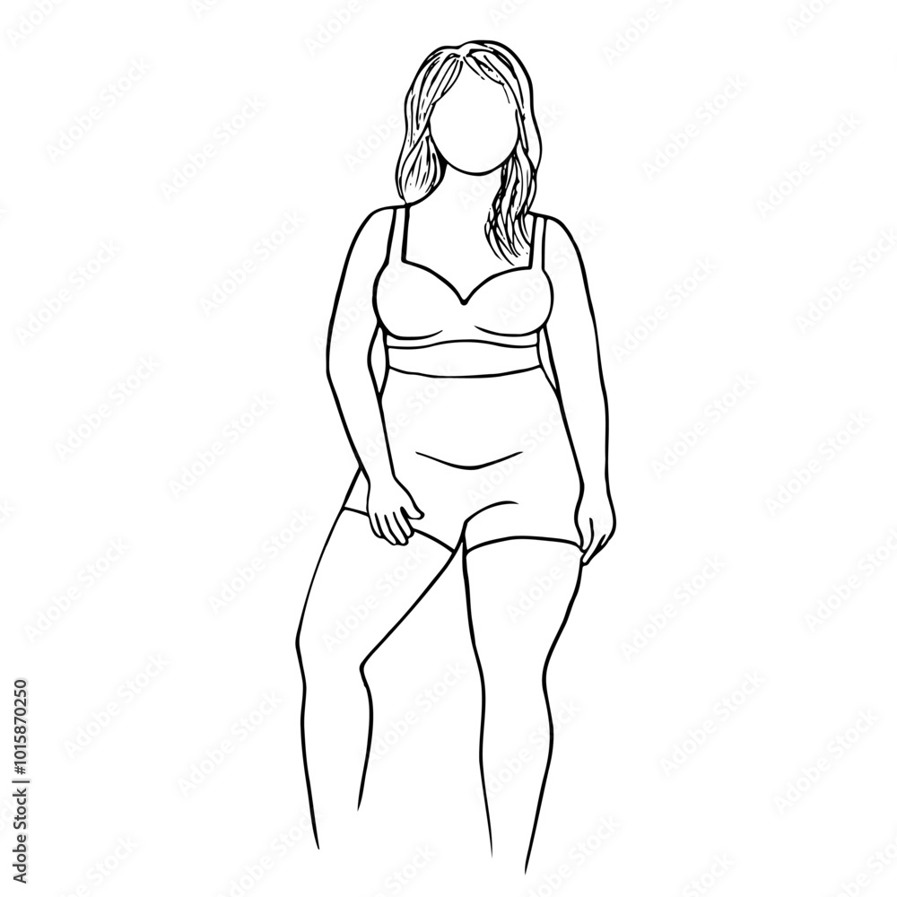 drawing plus size woman in lingerie - hand drawn sketch