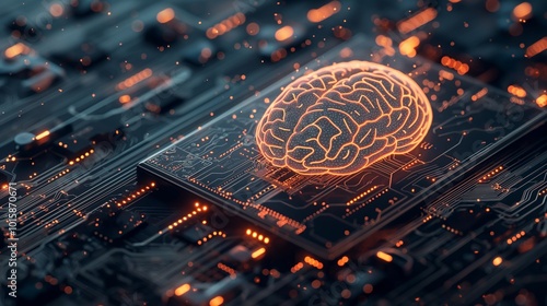Robotic chips in conjunction with artificial intelligence AI technology. Artificial Intelligence with Human Brain Integration