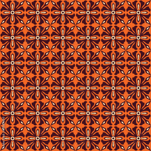 Talavera Seamless Pattern With Orange and Brown Color Cobination. Tile Pattern Vector