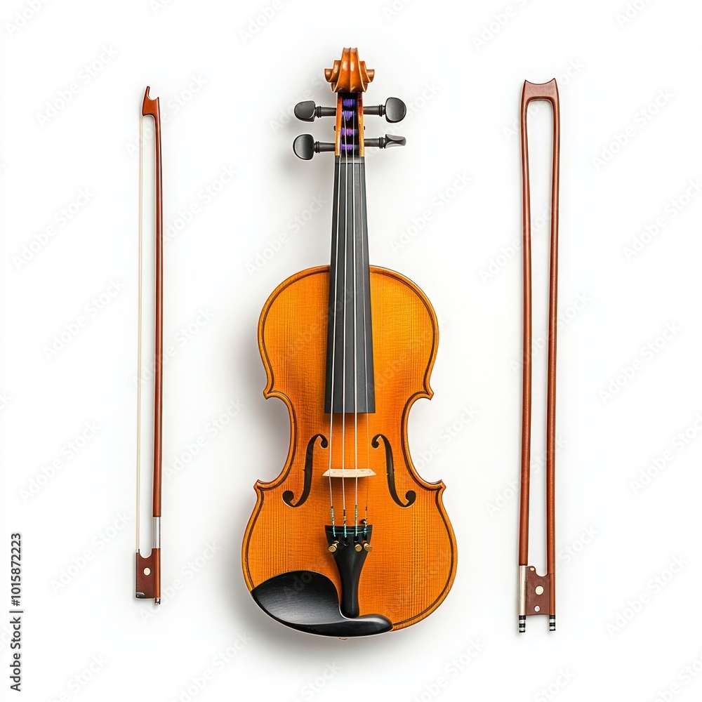 Isolated Violin with Bow on White Background - Musical Instrument for Classical Music Performances and Recordings Isolated Violin with Bow on White Background - Musical Instrument for Classical Music Performances and Recordings