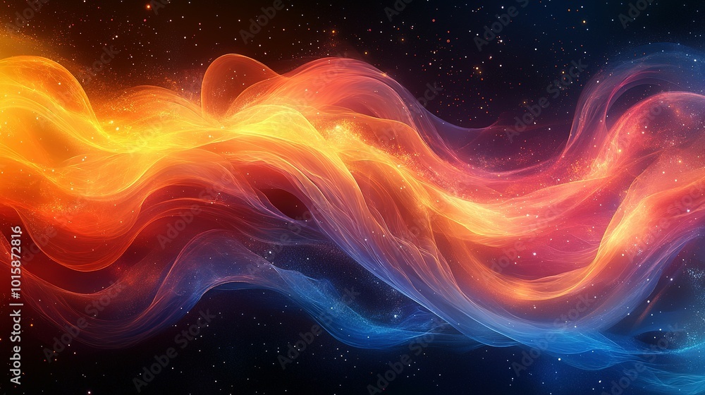 Abstract Waves of Light and Color in a Starry Night Sky Abstract Waves of Light and Color in a Starry Night Sky