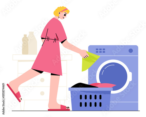 Woman doing laundry in washing machine