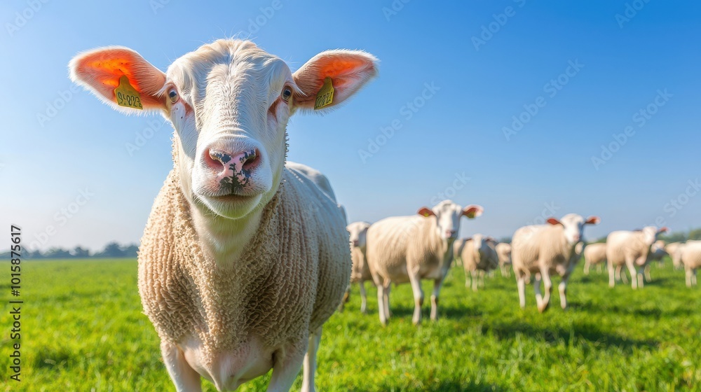 Livestock grazing on green pastures under a clear blue sky Livestock grazing on green pastures under a clear blue sky