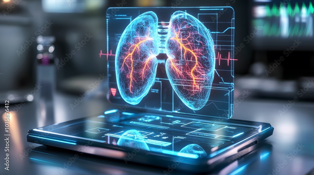 Futuristic Hologram of Human Lungs on Digital Device Futuristic Hologram of Human Lungs on Digital Device