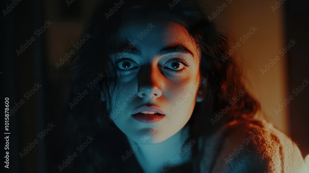 Intense Portrait of a Woman with Blue and Red Light Intense Portrait of a Woman with Blue and Red Light