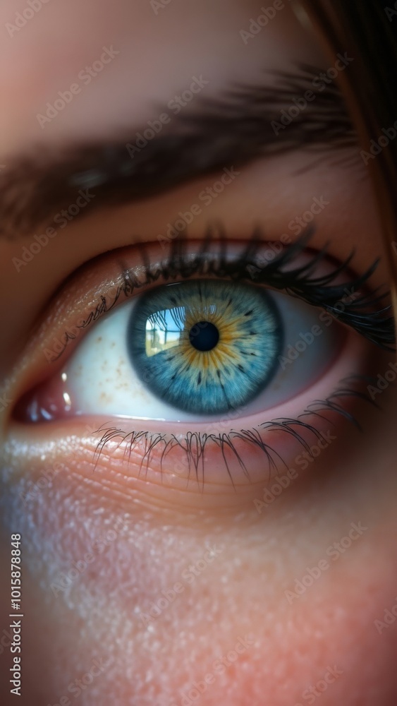 Fototapeta premium Close-up of blue eye with detailed iris pattern and intense color