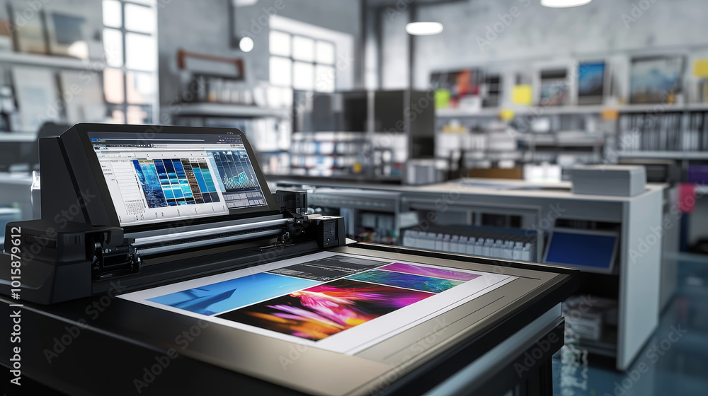 A visual guide showing the steps involved in printing, using equipment like photo editors, plotters, and offset machines. A visual guide showing the steps involved in printing, using equipment like photo editors, plotters, and offset machines.