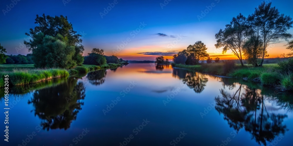 Obraz premium Serene Black River Metuje at Dusk - Captivating Low Light Photography of Nature's Beauty