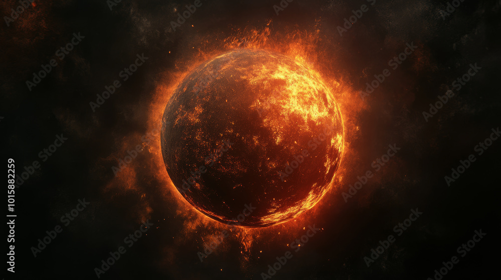 A fiery ball with room for writing, set against a dark background. A fiery ball with room for writing, set against a dark background.