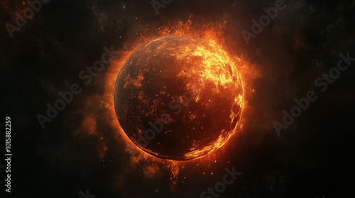 A fiery ball with room for writing, set against a dark background.