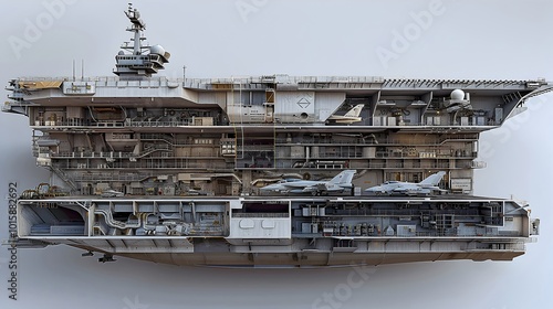 Intricate Cross Section View of a Highly Advanced Military Aircraft Carrier Revealing Its Intricate Machinery and Engineering