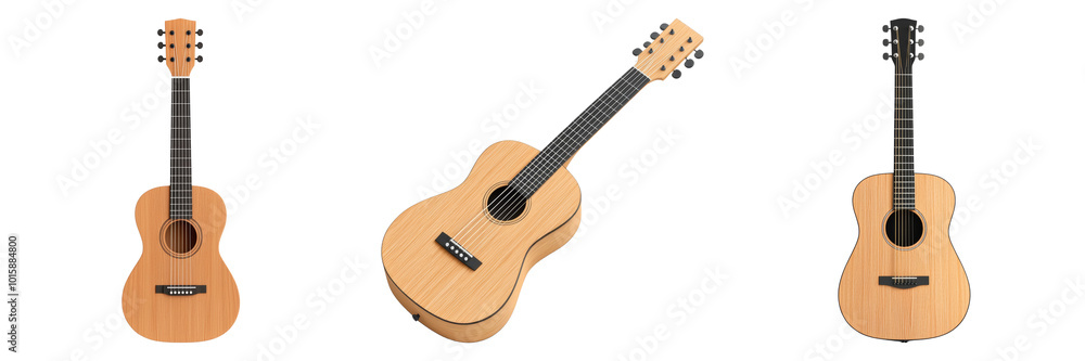 Fototapeta premium Wooden acoustic guitar with realistic details, symbolizing music, melody, and creativity