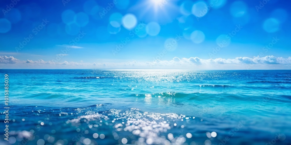 Stunning Blue Sea Waters and Clear Horizon with Bokeh Effect for Relaxing Beach Vibes Stunning Blue Sea Waters and Clear Horizon with Bokeh Effect for Relaxing Beach Vibes